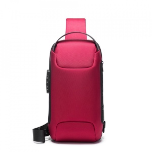 Rucsac crossbody/de umar, impermeabil, antifurt, cu port de incarcare USB, Bange, 34X18X10 cm, Rosu - Img 2