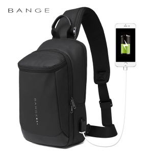 Rucsac crossbody/de umar smart, light, impermeabil, cu port de incarcare USB, Bange, Negru