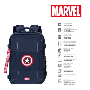 Rucsac cu licenta oficiala, pentru calatorii cu avionul, impemeabil, 20 L, 25x20x40 cm, Captain America, Albastru - Img 5