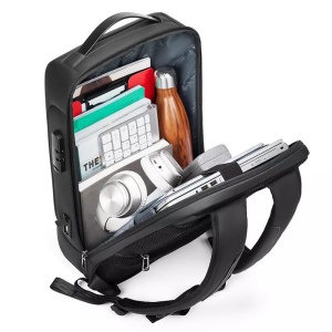 Rucsac laptop 15.6", business casual, cu cifru antifurt si port de incarcare USB, GETICS, 30x16x47 cm, Negru - Img 3
