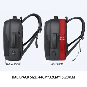 Rucsac laptop 15.6", casual business pentru calatorii, expandabil, cu port de incarcare USB, GETICS, 35x15/20x44 cm, Negru oxford - Img 3