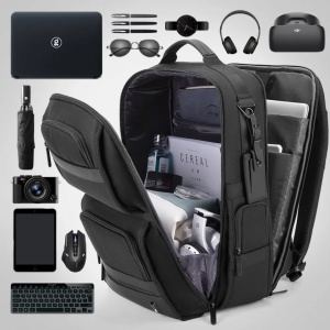 Rucsac laptop 15.6", casual business, pentru calatorii, impermeabil, BANGE, 45x33x19 cm, Negru - Img 3