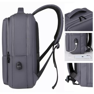 Rucsac laptop 15.6" pentru calatorii, impermeabil, cu port de incarcare USB, GETICS, 45x30x15 cm, Gri - Img 5