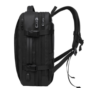 Rucsac laptop 15.6", pentru calatorii, impermeabil, expandabil pana la 37 L, cu port de incarcare USB, BANGE, 44x30x16 cm, Negru - Img 4