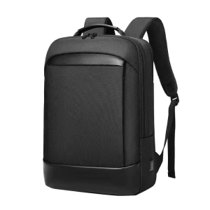Rucsac laptop 15.6", smart business, cu insertii de piele ecologica, impermeabil, cu port de incarcare USB, GETICS, 30x15x44 cm, Negru - Img 1
