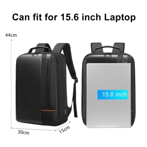 Rucsac laptop 15.6", smart business, impermeabil, cu port de incarcare USB, insertii de piele ecologica, GETICS, 30x15x44 cm, Negru - Img 5