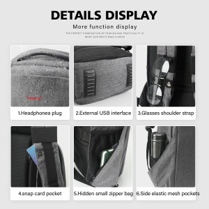 Rucsac laptop 15.6" smart casual, cu port USB si design antifurt, Tigernu, 32x16x49 cm, Gri - Img 6