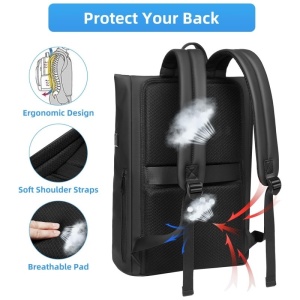 Rucsac laptop 15.6", smart casual, design pelerin, impermeabil, expandabil, cu port USB, GETICS, 32x13.5x43/50 cm, Negru - Img 7