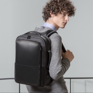 Rucsac laptop 15.6", smart casual, expandabil, cu insertie de piele ecologica, port de incarcare USB si jack audio, BANGE, 43x31x16 cm, Negru - Img 8