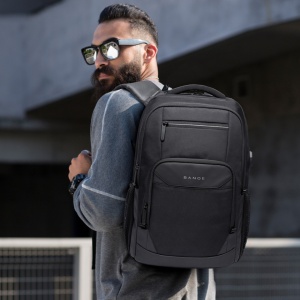 Rucsac laptop 15.6", smart casual, impermeabil, cu port de incarcare USB, BANGE, 45x32x15 cm, Negru - Img 7