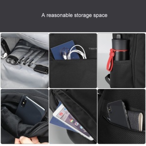 Rucsac laptop 15.6" smart casual, impermeabil, cu port USB si buzunar antifurt, Tigernu, 43x30x15 cm, Negru - Img 4