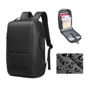 Rucsac laptop 15.6", smart casual, impermeabil cu sistem antifurt, port de incarcare USB tip C, GETICS, 28x15x44 cm, Negru - Img 4
