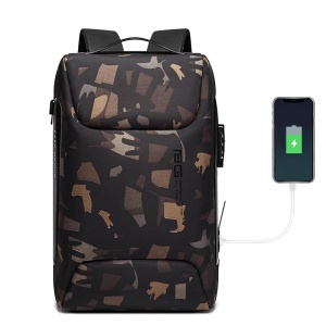 Rucsac laptop 15.6", smart casual, impermeabil cu sistem antifurt, port de incarcare USB, BANGE, 49X33X17 cm, Camuflaj - Img 5