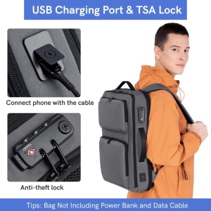 Rucsac laptop 17", smart casual, ingust, impermeabil cu port USB si cifru antifurt, VGOAL, 31x11x47 cm, Gri - Img 6