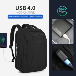 Rucsac laptop 17", smart casual pentru calatorii, expandabil, cu orificiu pentru cablu audio si port USB, Tigernu, 33x20x49 cm, Negru - Img 6