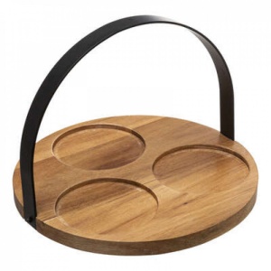 Set 3 boluri ceramice pentru aperitive pe suport din lemn de acacia, Secret de Gourmet, 21x21x14 cm - Img 5