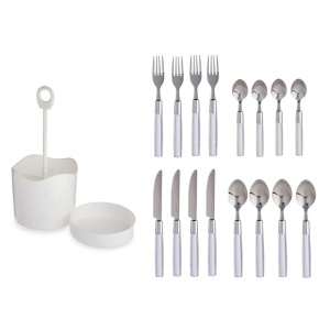Suport cu 4 seturi de tacamuri, 16 piese, Escalate, 11x11x25 cm, Alb - Img 3