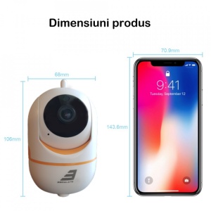 Camera supraveghere cu inteligenta artificiala IPCTV WIFI, Escalate,comunicare bidirectionala, night vision fullHD 1920*1080P 2 MP, Alba cu portocaliu - Img 3