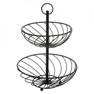 Cos pentru fructe din metal in spirala, doua niveluri, Escalate, 27 x 34 cm, Negru
