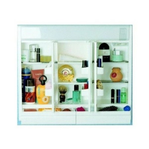 Dulap pentru baie din plastic cu usi culisante, oglinzi si lampi integrate, Escalate, 60x51x16 cm, Alb - Img 4