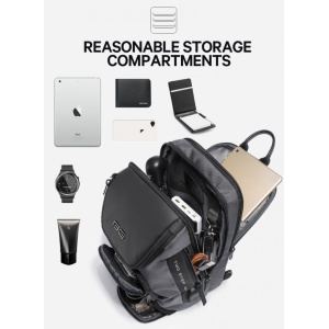 Geanta crossbody/de umar casual, impermeabila, multifunctionala, cu port de incarcare USB, Bange, Gri - Img 3