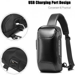 Geanta crossbody/de umar, impermeabila, antifurt, cu port de incarcare USB, Bange, 34X18X10 cm, Negru carbon - Img 6