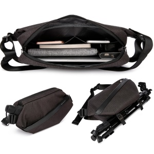 Geanta crossbody, expandabila, cu sistem multifunctional de prindere, Bange, 19x8.5x35cm, Neagra - Img 3