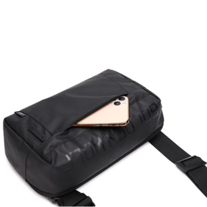 Geanta crossbody sau de umar, smart casual, cu orificiu cabluri audio, Golden Wolf, 29x17x6 cm, Neagra - Img 4