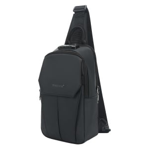 Geanta de mana, de umar sau de piept, smart casual, impermeabila, cu cifru antifurt, Tigernu, 17x10x30 cm, Neagra - Img 1