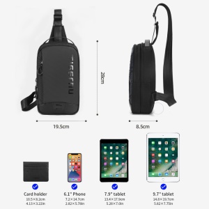 Geanta de umar, de piept sau de mana, sport casual, impermeabila, Tigernu, 19.5x8.5x28 cm, Neagra - Img 2