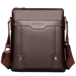 Geanta de umar sau de mana business casual din piele ecologica, WEIXIER, 28x25x6 cm, Maro - Img 2