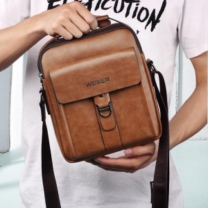 Geanta de umar sau de mana business casual, impermeabila, din piele ecologica, WEIXIER, 24x20x5 cm, Maro deschis - Img 7