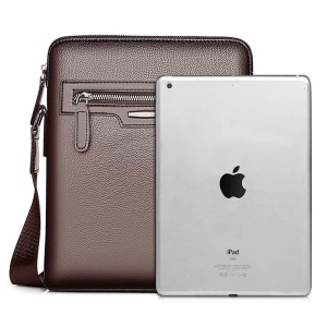 Geanta de umar sau de mana business casual, impermeabila, din piele ecologica, WEIXIER, 27.5x23.5x5.5 cm, Maro - Img 2