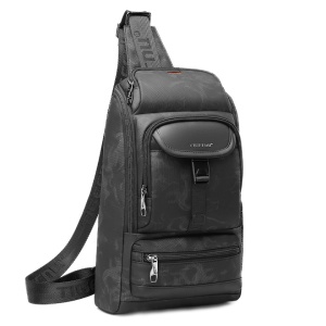 Geanta de umar sau de piept, din material impermeabil antizgariere, TIGERNU, 19x9x33 cm, Neagra camuflaj - Img 2