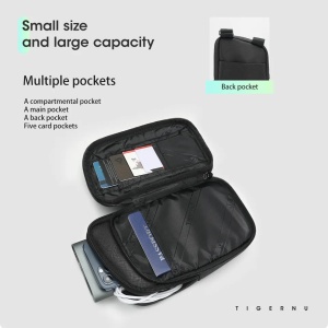 Geanta sport casual de umar sau de piept, TIGERNU, 12x5x19.5 cm, Neagra - Img 2