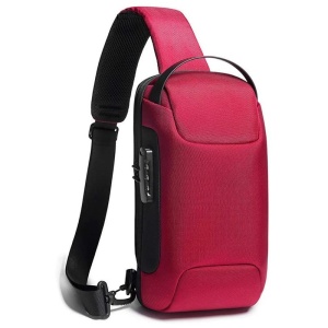 Rucsac crossbody/de umar, impermeabil, antifurt, cu port de incarcare USB, Bange, 34X18X10 cm, Rosu