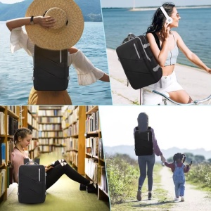 Rucsac dama 15.6", multifunctional, impermeabil, cu port USB, Getics, 29.5x15.5x42.5 cm, Negru - Img 8