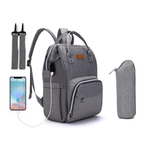 Rucsac impermeabil multifunctional pentru mamici, interfata USB, LEQUEEN, Gri - Img 1