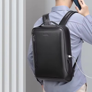 Rucsac laptop 15.6" business ingust, cu port de incarcare USB si detalii din piele ecologica, GETICS, 30x13x42 cm, Negru - Img 7