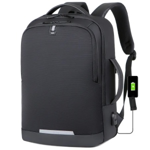 Rucsac laptop 15.6", casual business pentru calatorii, expandabil, cu port de incarcare USB, GETICS, 35x15/20x44 cm, Negru oxford - Img 4