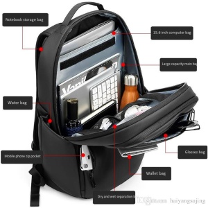 Rucsac laptop 15.6", expandabil, cu buzunar pentru incaltaminte, GETICS, 51x16x33 cm, Negru - Img 6