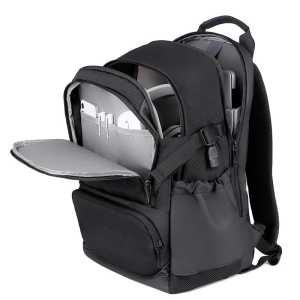 Rucsac laptop 15.6" smart casual, cu port de incarcare USB, GETICS, 46x30x22 cm, Negru - Img 3