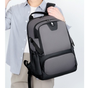 Rucsac laptop 15.6" smart casual, cu port de incarcare USB, GETICS, 46x30x22 cm, Gri - Img 4