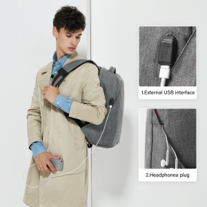Rucsac laptop 15.6" smart casual, cu port USB si design antifurt, Tigernu, 32x16x49 cm, Gri - Img 7