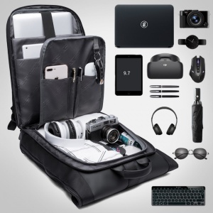 Rucsac laptop 15.6", smart casual, design pelerin, expandabil, impermeabil, BANGE, 48x30x17cm, Negru - Img 3