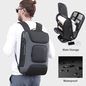 Rucsac laptop 15.6", smart casual, impermeabil, cu cifru antifurt, port USB si tip C, BANGE, 30x16x47 cm, Gri - Img 6