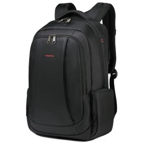Rucsac laptop 15.6" smart casual, impermeabil, cu orificiu pentru cabluri audio si port USB, Tigernu, 33x17x49 cm, Negru
