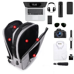 Rucsac laptop 15.6" smart casual, impermeabil, cu port de incarcare USB, GETICS, 30x14x43 cm, Gri - Img 4