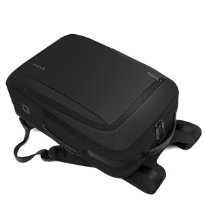 Rucsac laptop 15.6", smart, impermeabil, cu insertie de piele ecologica, port de incarcare USB si jack audio, BANGE, 43x31x16 cm, Negru - Img 5