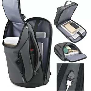 Rucsac laptop 15.6" smart, impermeabil, cu port de incarcare USB, GETICS, 31x16x46 cm, Gri - Img 4